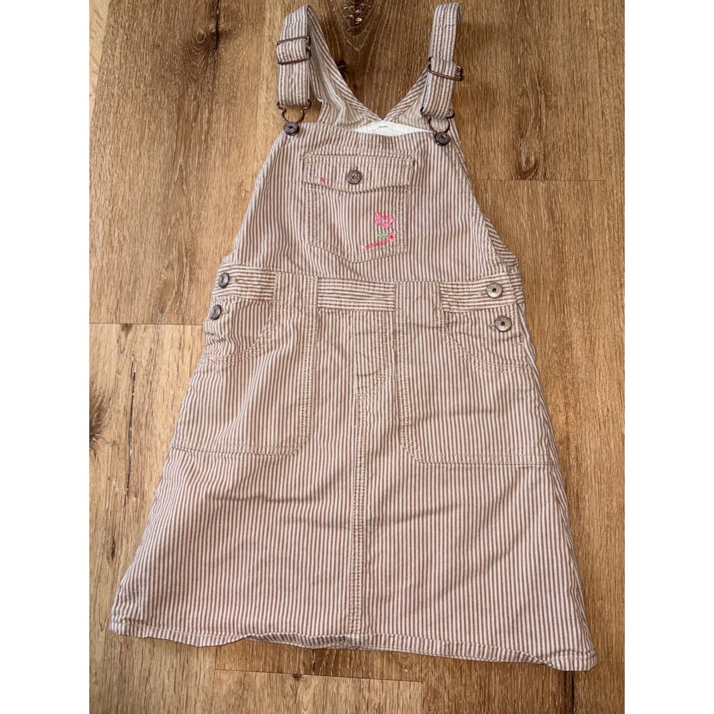 OshKosh Bgosh Tan Hickory‎ Stripe Butterfly Overall Jumper Dress Kids